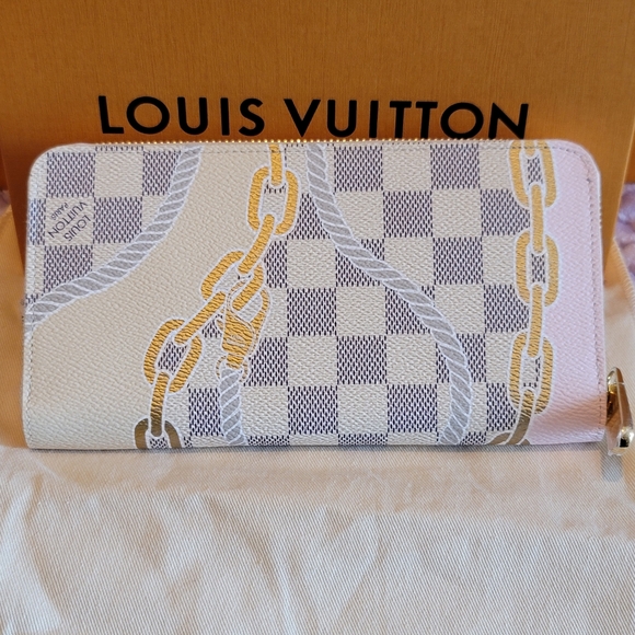 Louis Vuitton Damier Azur Chain Lock LV PRINT Large Zippy Wallet New LIMITED ED. - Picture 3 of 17